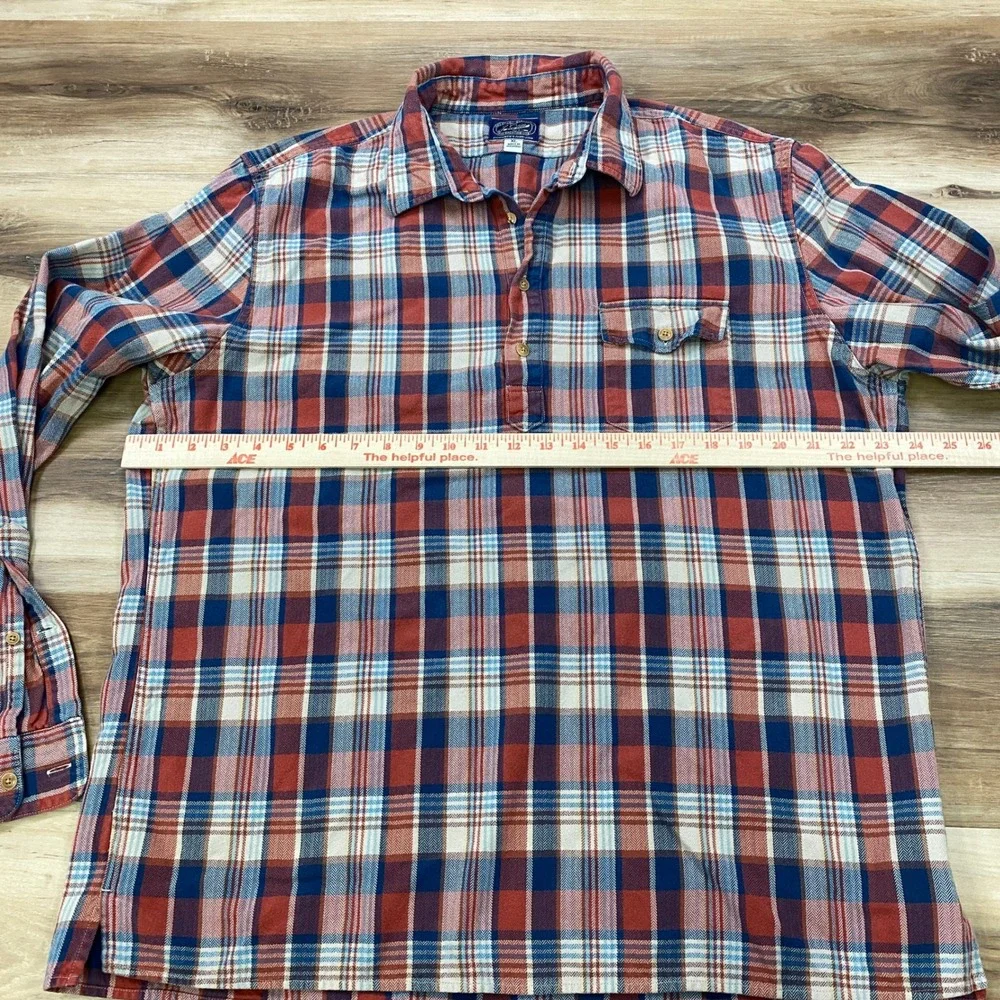 J. Crew Popover Shirt Mens XL Heritage Plaid Cotton Twill Red White Blue Regular